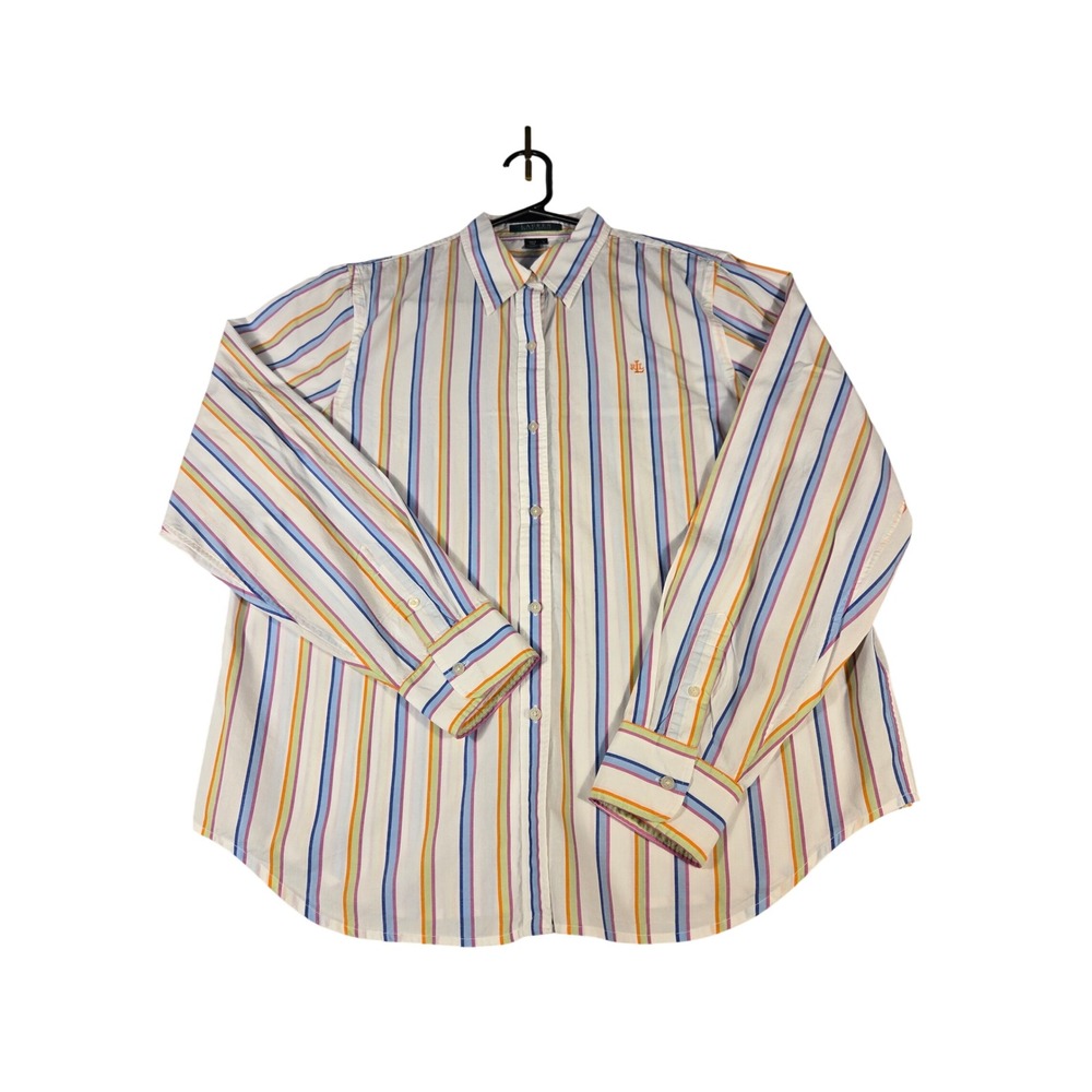 Lauren Ralph Lauren Womens Large Multi Color Striped Cotton Button Down Shirt